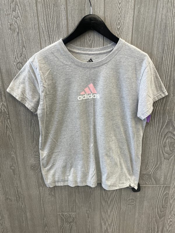 Athletic Top Short Sleeve By Adidas In Grey, Size: L Online Sale